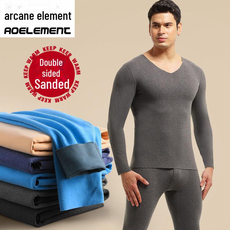 Мужской бесшовный комплект термобелья Slim Fit: Брюки и нижняя рубашка на бархатной подкладке для осени/зимы