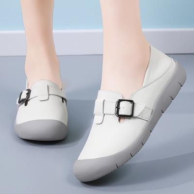 Маленькие белые туфли женские весенние из коровьей кожи на толстой подошве женские туфли с перфорацией ленивые туфли на мягкой подошве дышащие повседневные туфли