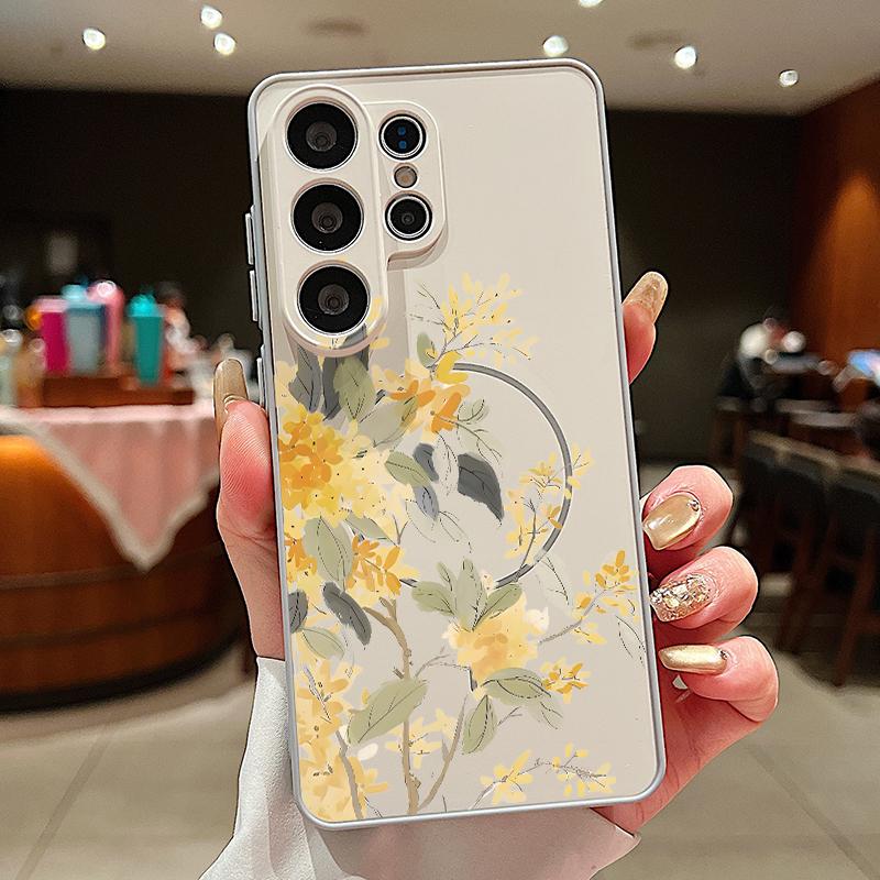 Магнитный чехол INS с принтом подсолнуха для Samsung S26 Ultra S25 Edge S24 FE S23 S22 Plus A54 A15 A35 A55 A16 A36 A56 A17 A37 A57 5G Матовый чехол