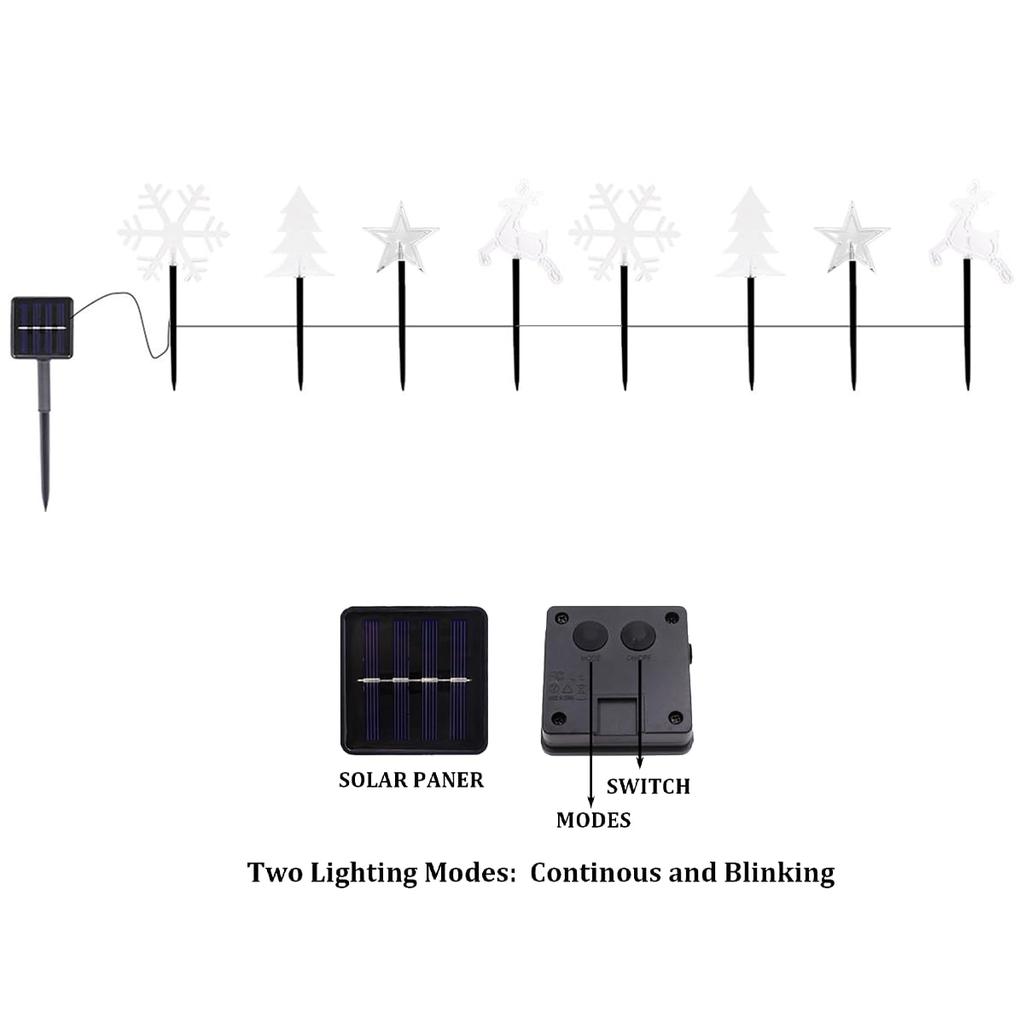 Lanito Christmas Lights Solar Garden Lights 8 In 1 Color Christmas String Lights Snowflake Lights Figurine Lights Santa Claus Lights Christmas