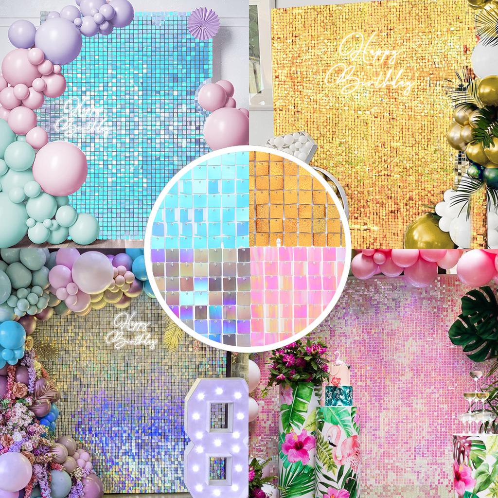 Iridescent Party Sequin Backdrop Glitter Shimmer Square Sequin Panel Wall Popular Wedding Decor Baby Shower Birthday Decoration