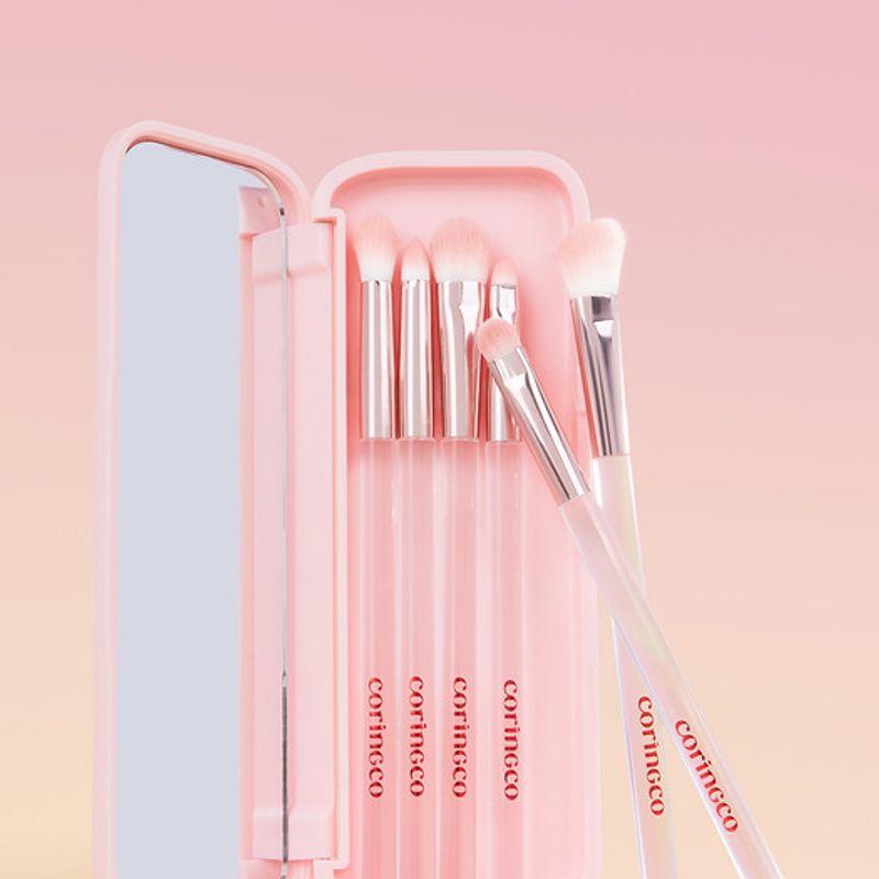 coringco pink pocket eye brush set 6 pieces