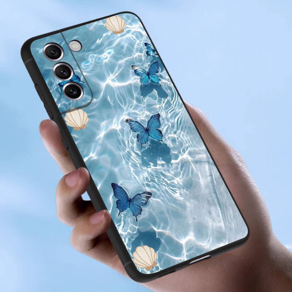Blue Butterfly Ocean Waves Case For Samsung Galaxy Case S25 S23 S22 S21 S30 S20 S10 Ultra Plus FE TPU Soft Cover