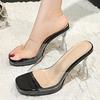 Fashion Street Style Summer PVC Transparent Women Slippers Square Toe Crystal High Heels Party Mule Slides Shoes