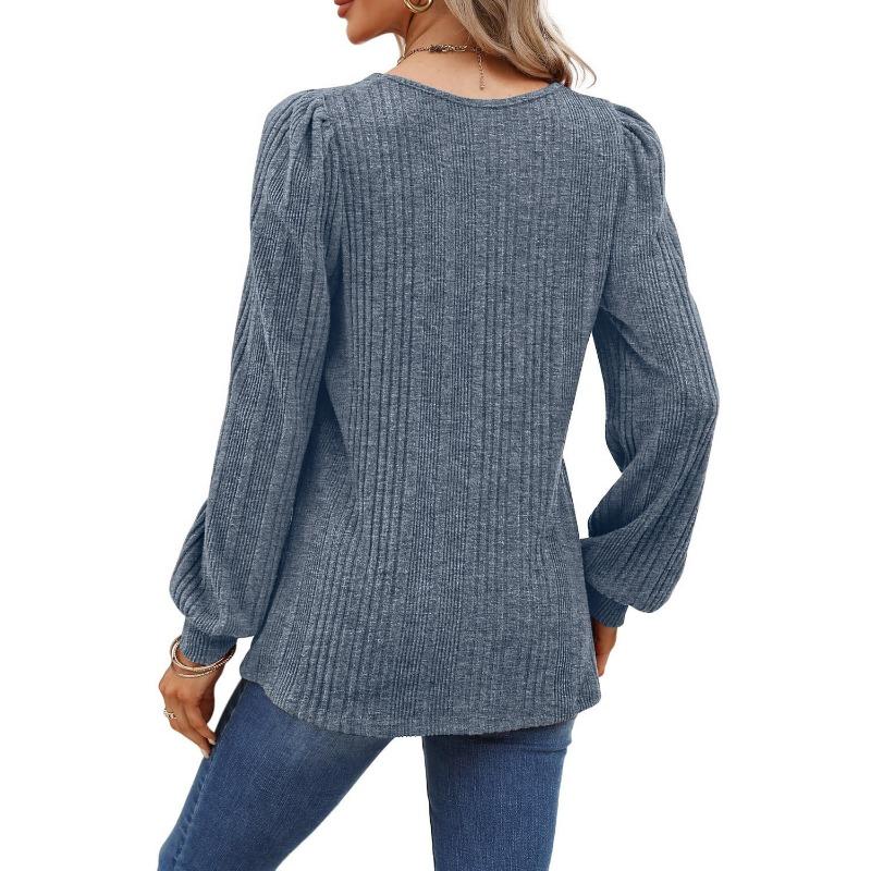 Autumn Women's Blouse Pit Stripes Square Neck Fashion Casual Long Sleeve Tops