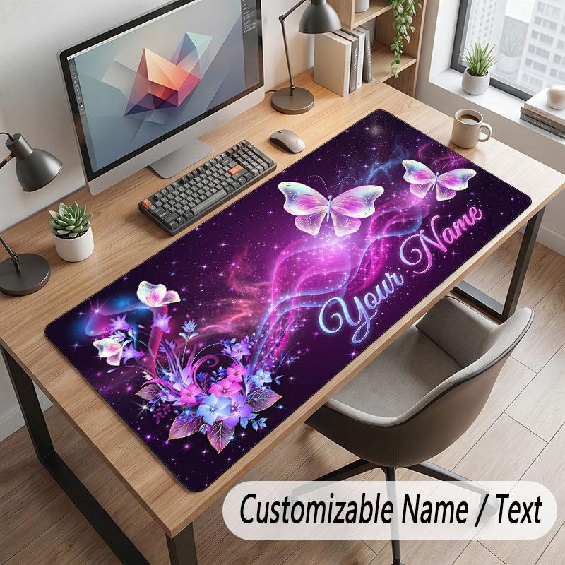 Butterfly Theme Customized Mouse Pad Personalized Print Name Text Desk Mat For Home Office Table Decor