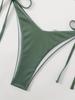 European & American Tie-Up Bikini Set: Sexy Solid Color Ribbed Swimsuit for Women