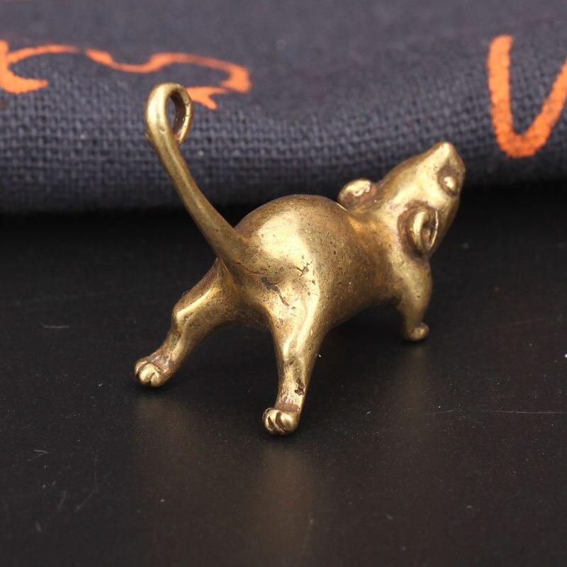 Ancient Brass Small Tea Pet Ornament Long Tail Cute Mouse Figurines Miniatures Copper Lucky Rat Study Living Room Decorations