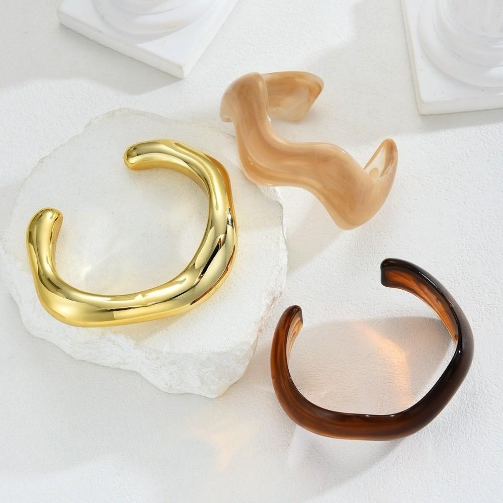 3Pcs/ Set Gold Wide Open Bangle Resin Exaggerated Bracelets Temperament Wavy Cuff Bangles Girls