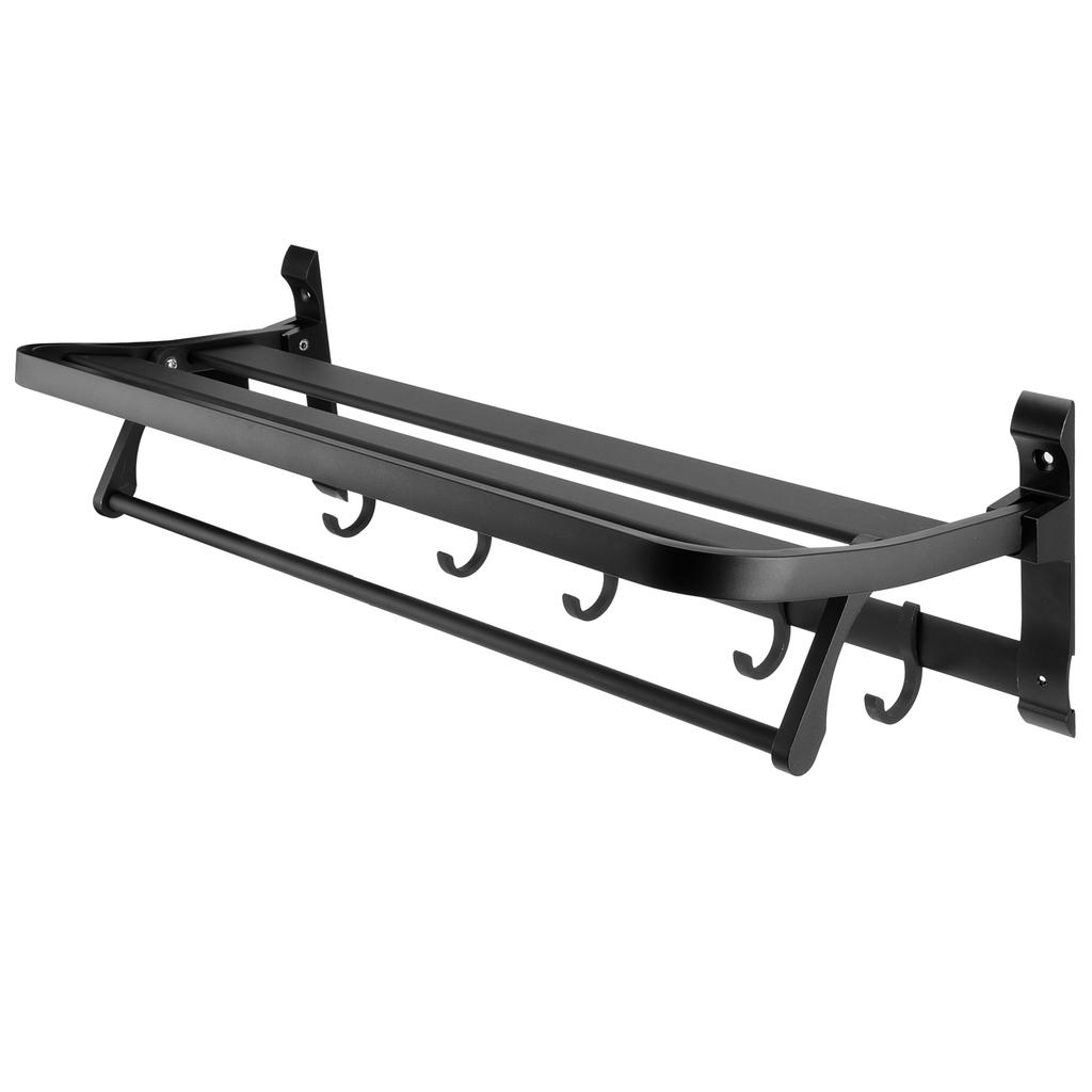 Wall Mounted Space Aluminum Towel Rack Holder Folding Storage Shelf for Bathroom Toilet Black