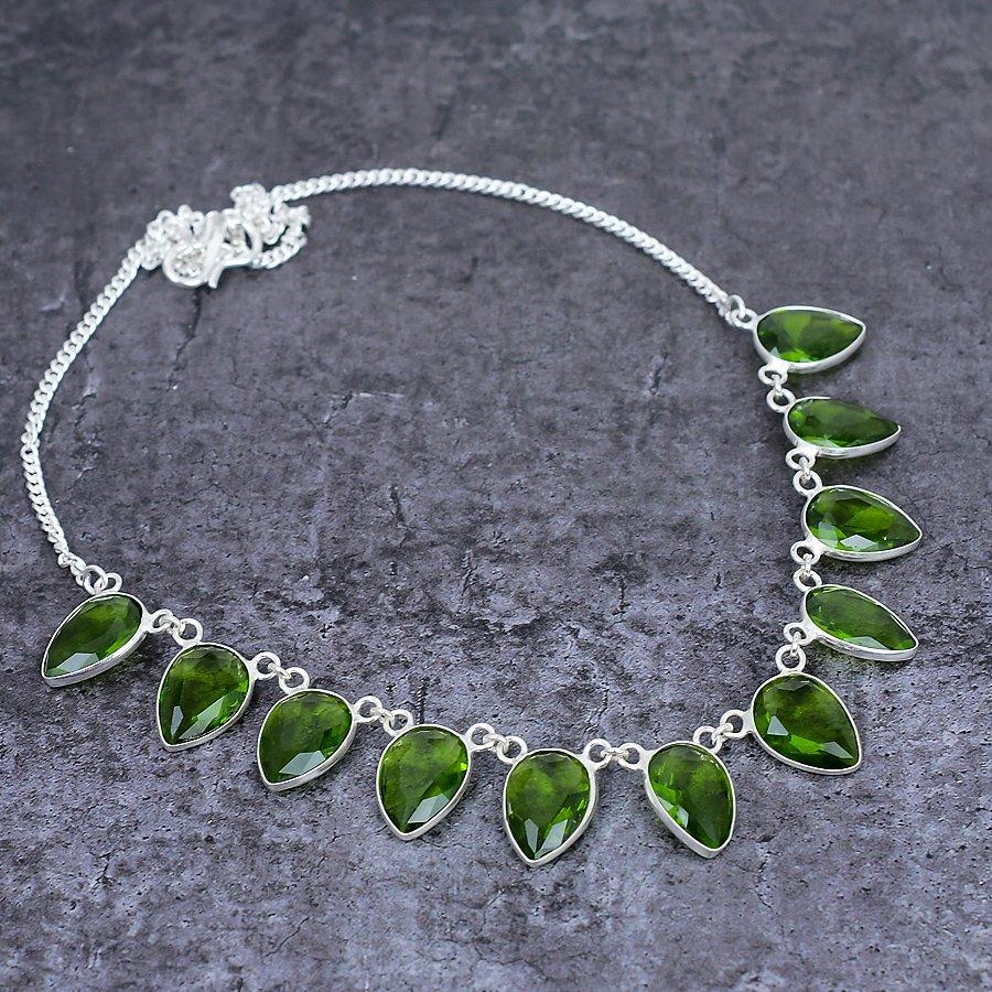 Peridot Gemstone 925 Sterling Silver Jewelry Necklace 18"