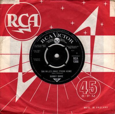 7-дюймовая пластинка BOBBY BARE - 500 Miles Away From Home RCA1366 RCA Victor 1963 UK Rock Б/у