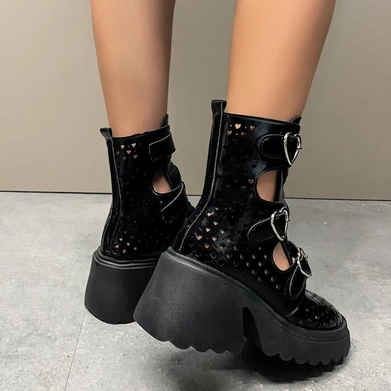 Fashion Ladies Shoes 2024 High Quality Belt Buckle Women's Boots Fashion Hollow Out Office and Career New Baotou Sandals Boots Zapatos