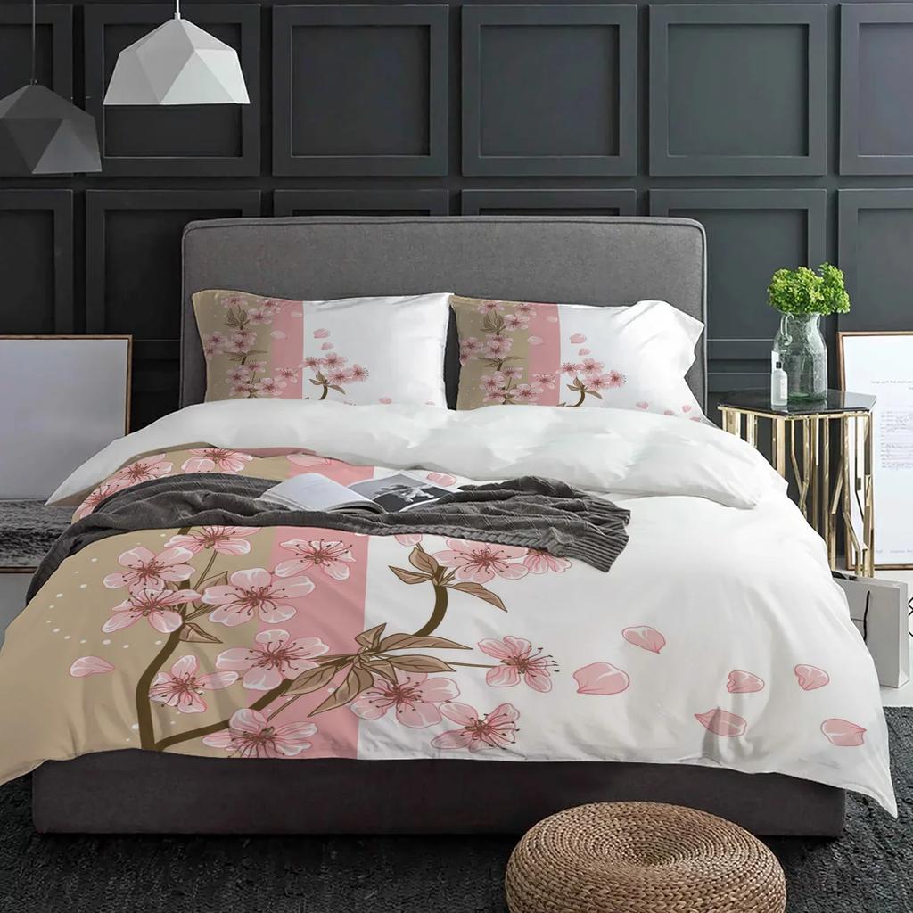Peach Blossom Petals Leaves Flower Bedding Set 3pcs Duvet Cover Pillowcase Kids Adult Quilt Cover Double Bed Set Home Textile