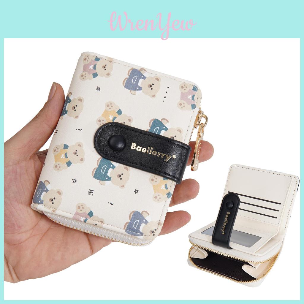 Short Style Wallet Pu Leather With Cartoon Bear Print And Two Fold Design