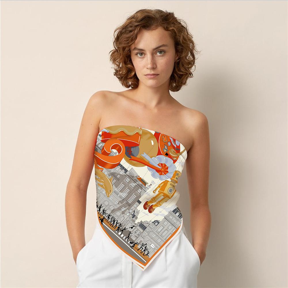 90CM Silk Scarf Women Fly World Print Square Scarves Head Echarpes Silk Foulards Femme Wraps Beach Shawl Bandana Lady Hijabs