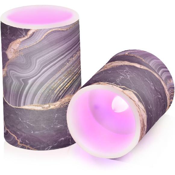 Flameless Candles Battery Operated Black Gold Marble Flickering LED Pillar Candles with Remote Control Colour Changing Warm Light Candles for Wedding