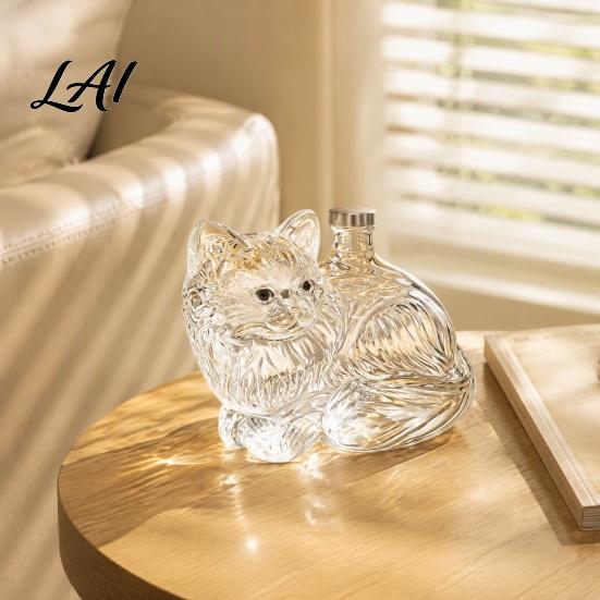 Decorative Glassware for Tavern Cute Kitten Shaped Whisky Decanter High Borosilicate Glass Artistic Animal Wine Bottle Creative Craft Home