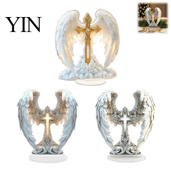 Religious Acrylic Table Stand Angel Wings Cross Sign, Wing Statue, Large Centerpiece for Christmas Tabletop Ornaments Home Living Room Bedroom Office