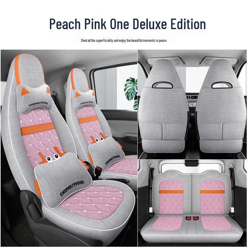 Cartoon Linen Seat Cover for Wuling Hongguang MiniEV Macaron – Full Wrap Interior Cushion