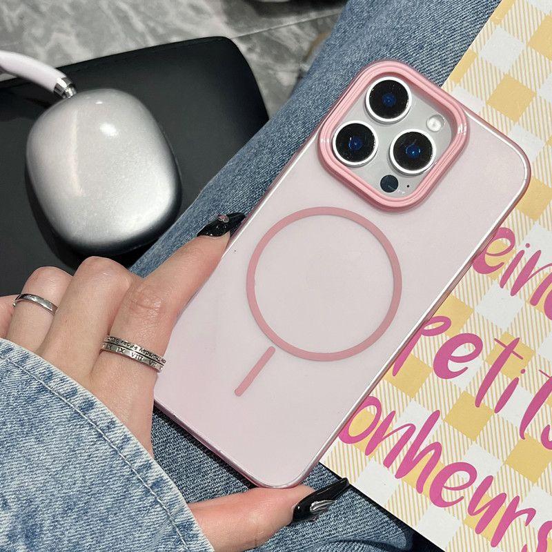 Применимо к iPhone16 ледяной туман полупрозрачный тонкое кольцо магнитный чехол для мобильного телефона Apple 15 матовый ощущение кожи большое отверстие защитный чехол