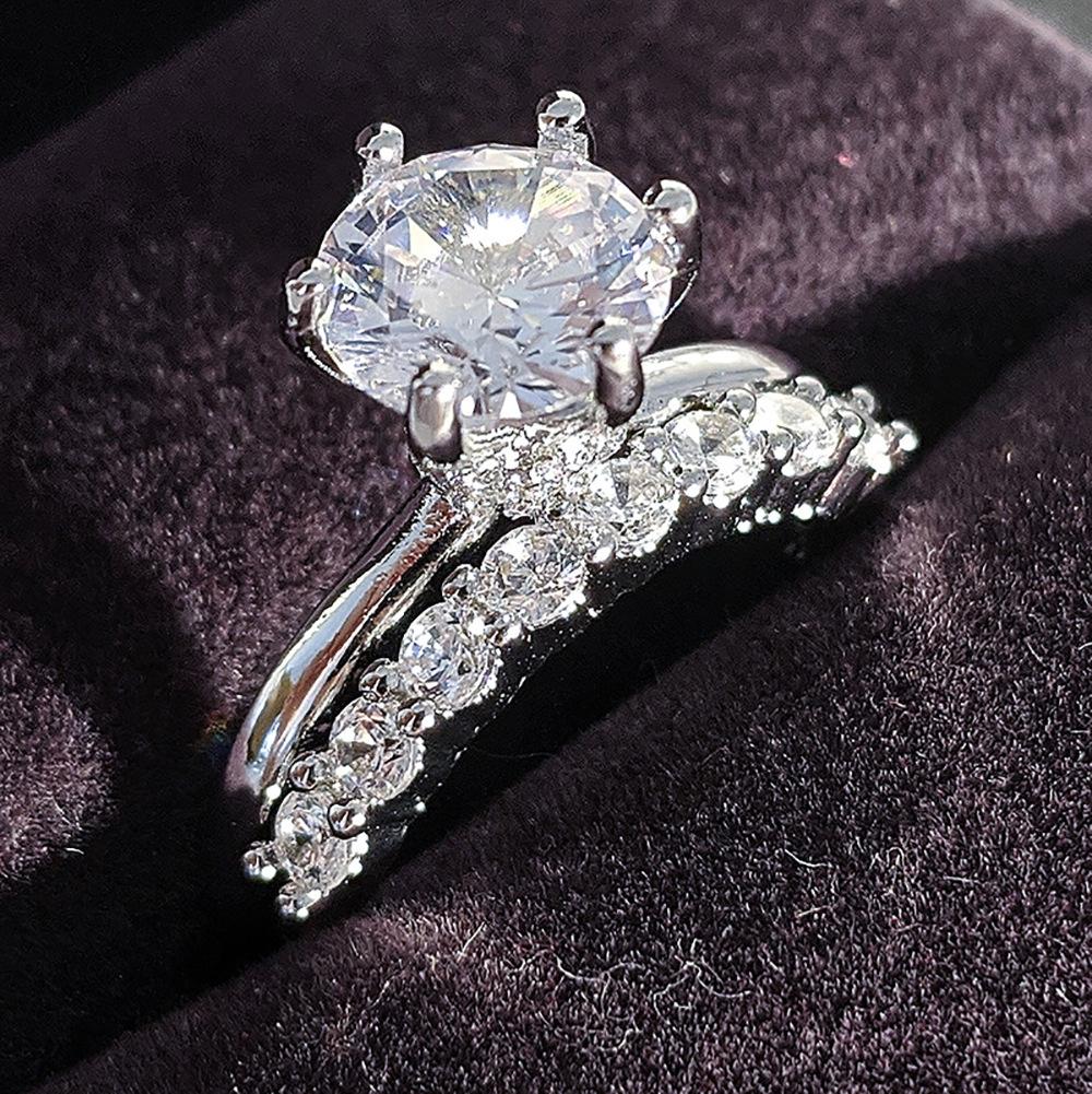 Европейская и американская простая мода, обручальное, свадебное, банкетное, круглое кольцо с бриллиантом, комбинированное кольцо из стерлингового серебра 925 пробы