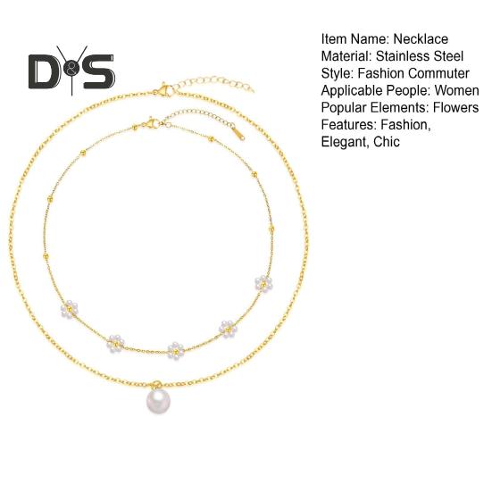 Золотое ожерелье из искусственного жемчуга, позолоченное многослойное ожерелье, цветочный дизайн, колье из искусственного жемчуга, ювелирные изделия, подарки на свадьбы, вечеринки