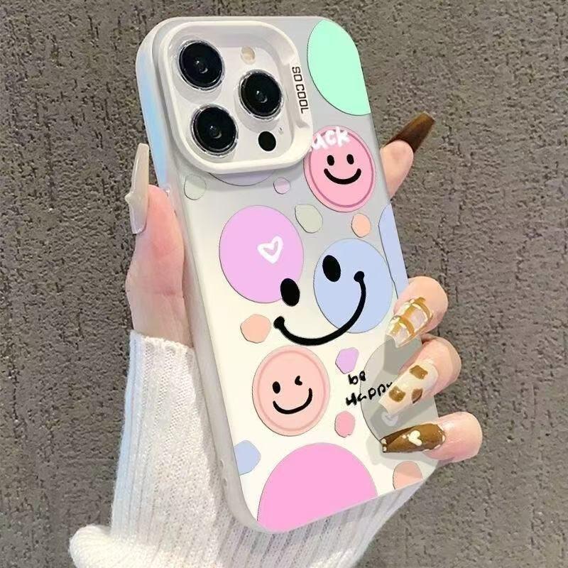 Красочный чехол для телефона со смайликом для iPhone 12x-17, Ударопрочный, Подходит для Apple 15 Pro, 16 Pro Max, Девичий дизайн