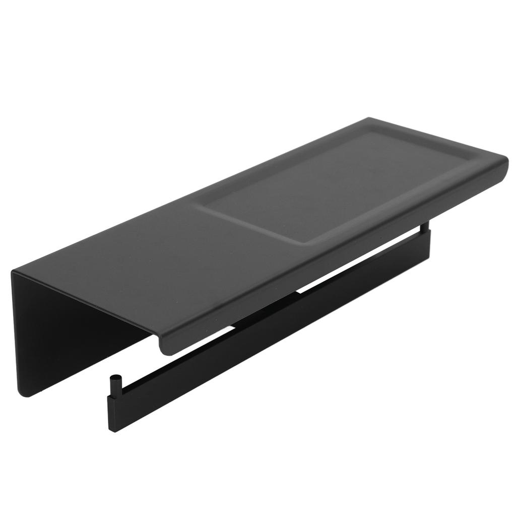 Wall Mount Toilet Paper Holder 2 Use Hotel Bathroom Tissue Waterproof with Storage Shelf Black