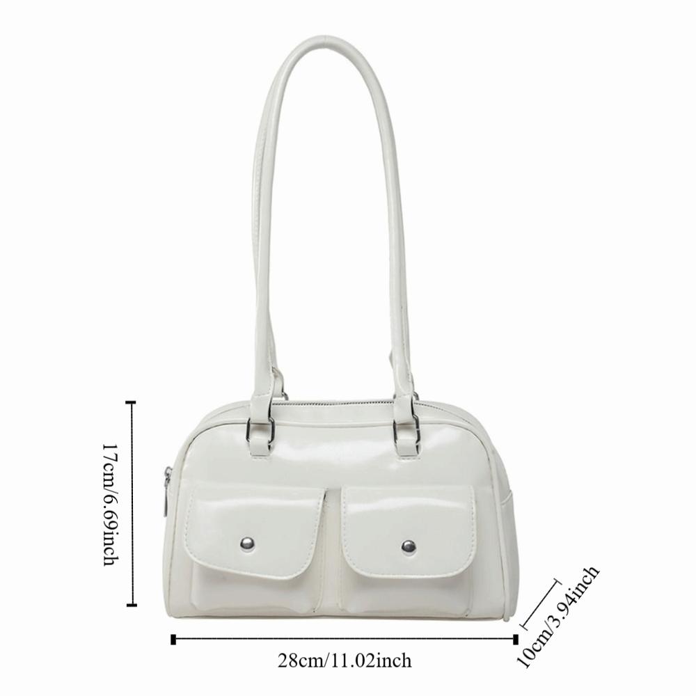 Patent Leather PU Bowling Bag Handbag Underarm Bag Casual Pocket Boston Tote Bag Portable