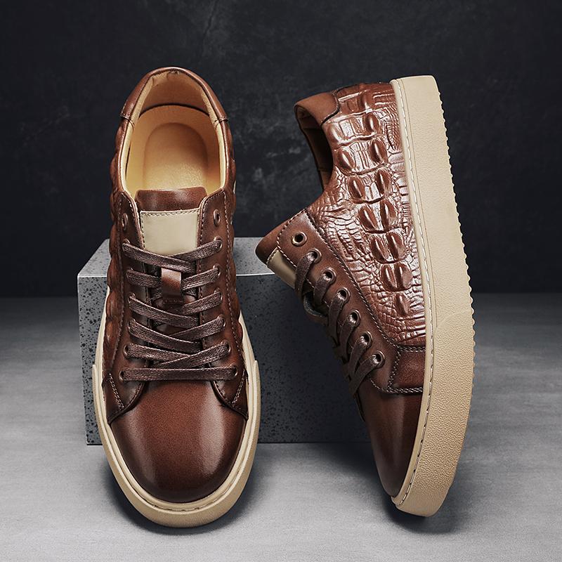 Genuine Leather Mens Casual Shoes Fashion Crocodile Pattern Business Shoes for Men Sneakers High Quality Lace Up Tenis Masculino