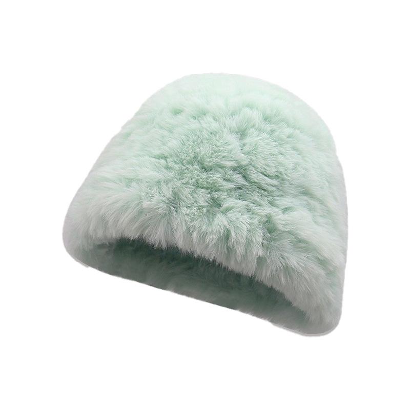 Плюшевая шапка женская осенне-зимняя новая шапка из кроличьего меха теплая большой окружности головы показывающая маленькое лицо пушистая шляпа-ведро
