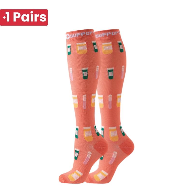 1 Pair Cute Cat Compression Socks Knee High 20-30 Mmhg Fit Medical Edema Diabetes Varicose Veins Running Sports Socks