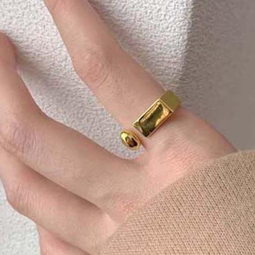Metal Geometric Opening Square Open Rings Silver Color Square Zinc Zinc Alloy Ring Simple Square Ring  Girls