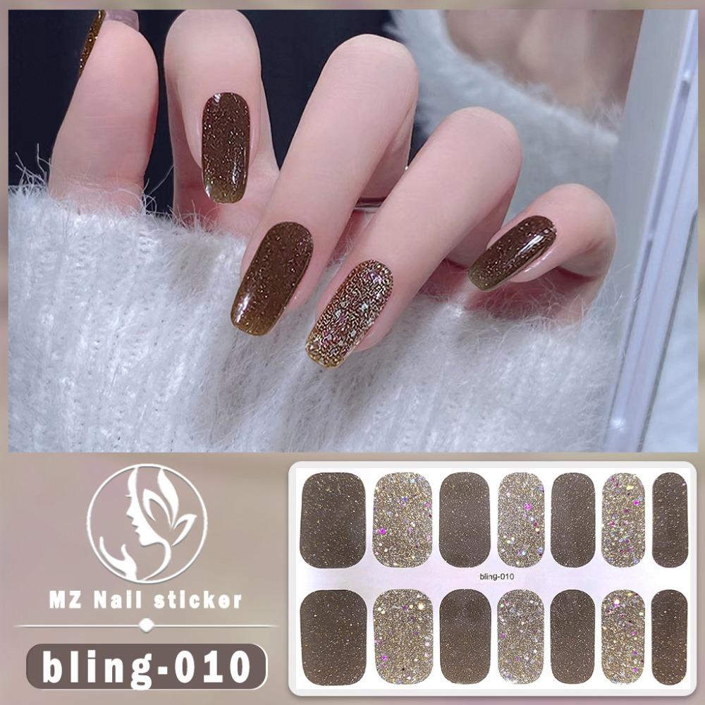 Waterproof Nail Art Sticker Glittering Gel Full Nail Wraps Fashion Gel Nail Stickers Set Nail