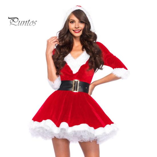 Платье для рождественского представления с пышным краем, капюшоном, V-образным вырезом и поясом, подходящего цвета, А-силуэта, с большим подолом, праздничный сценический костюм для косплея, новогодняя вечеринка, мини