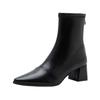 Fashion Winter Sexy Chelsea Boots Pointed Tip Thick Heel Back Zipper Middle Follow Women Shoes Microfiber Leisure Comfortable Smooth