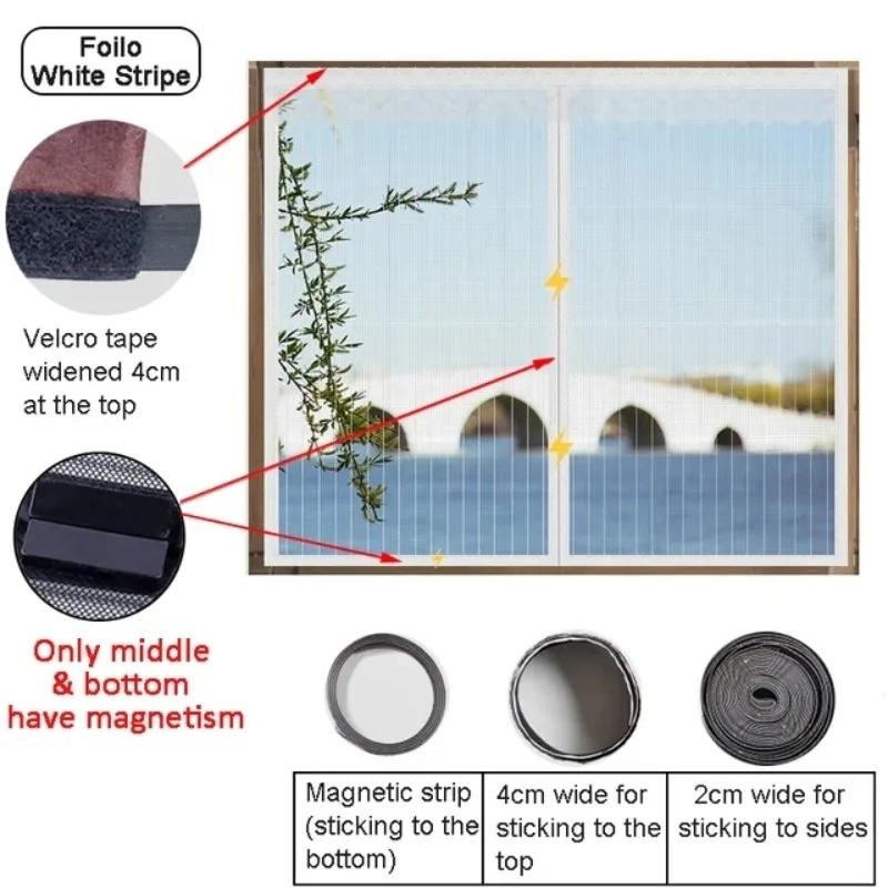 Летняя самоклеящаяся сетка для окон, защита от комаров, защита от летающих насекомых, невидимые сетчатые шторы, съемная магнитная сетка для окон