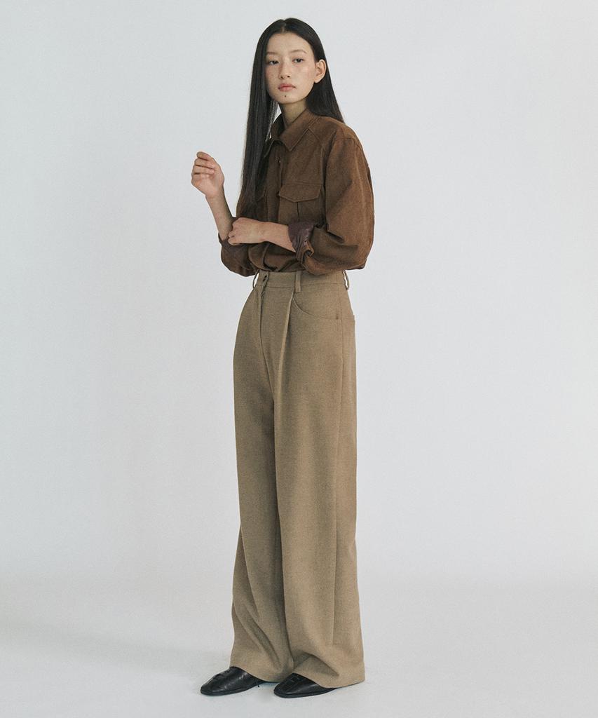 STEP AROUND Soft Wool Wide Pants_Brown