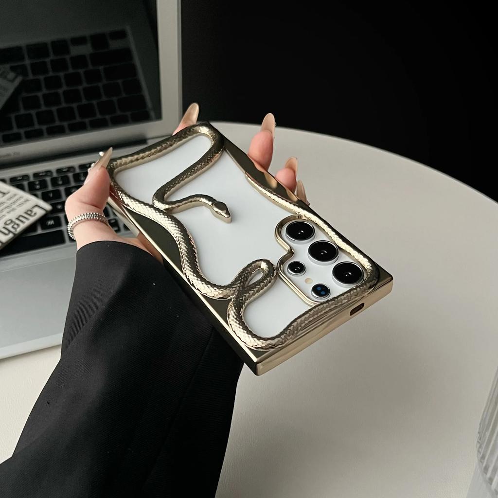 Роскошный чехол с 3D-змеей с гальваническим покрытием для Samsung Galaxy S25 S24 S23 FE S22 Ultra, мягкий силиконовый, с теплоотводом, противоударный