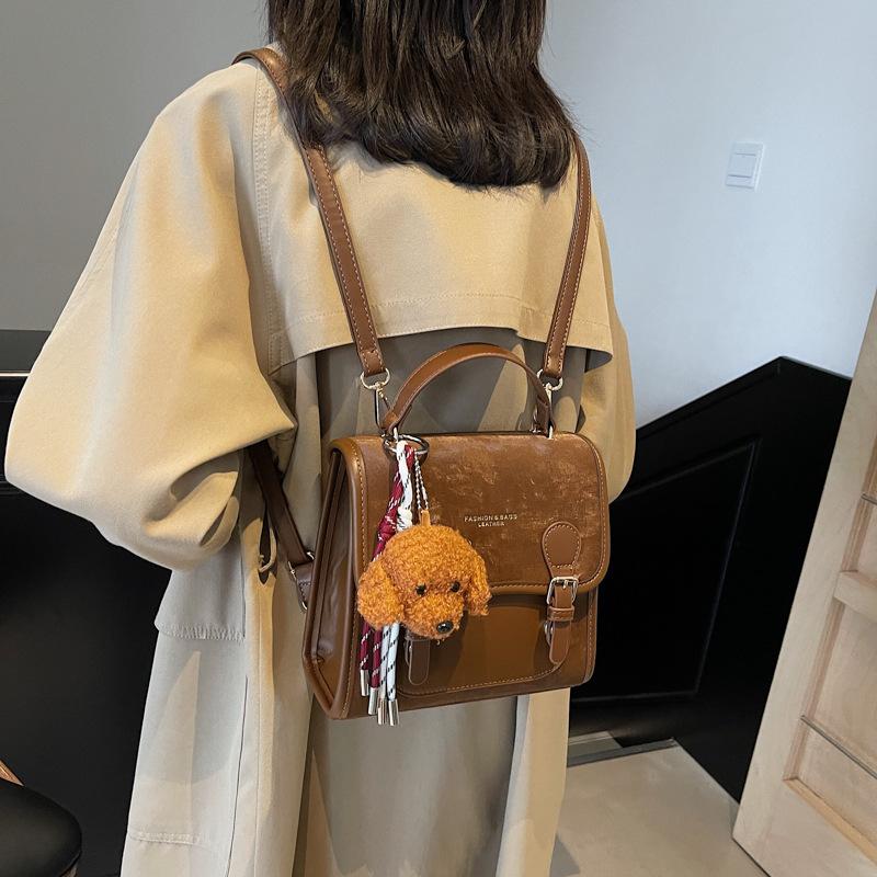 Retro Fashion Double Shoulder Small Backpack 2025 New Trend Contrasting Color Single Shoulder Messenger Women's Bag