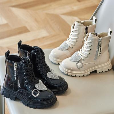 Осенне-зимние сапоги для девочек, детские ботильоны в британском стиле, ботинки принцессы с блестками Love, уличная нескользящая детская повседневная обувь