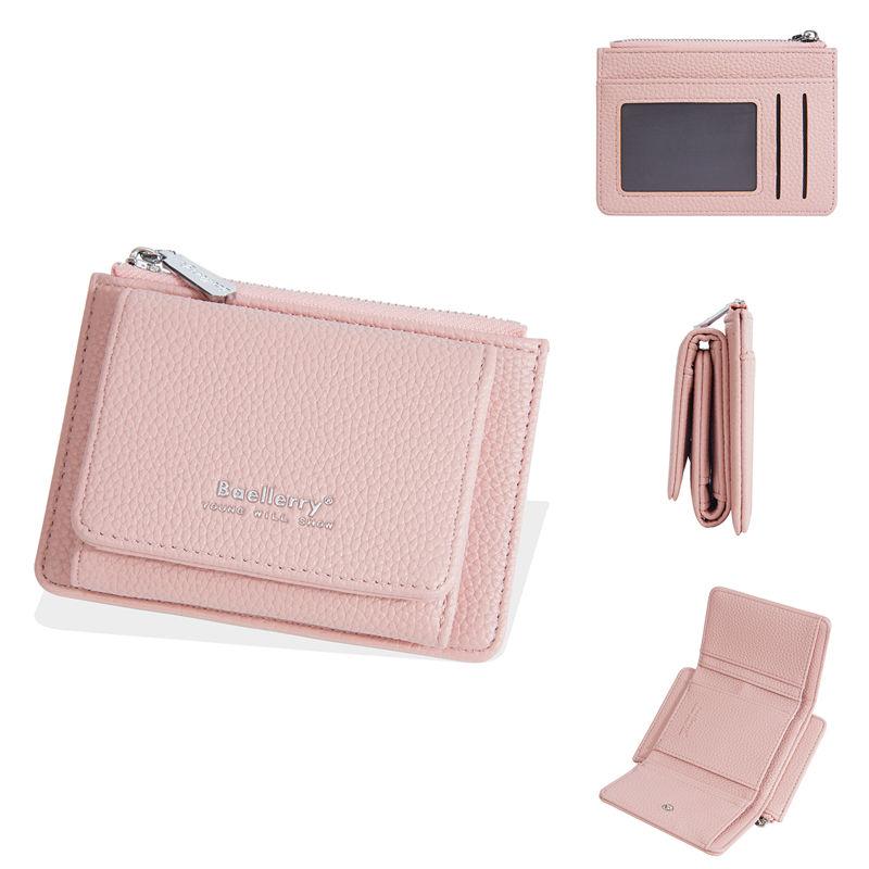 Baellerry Women Tri-fold Short Wallets Artificial Leather Fashion Zipper Coin Purse Card Holder