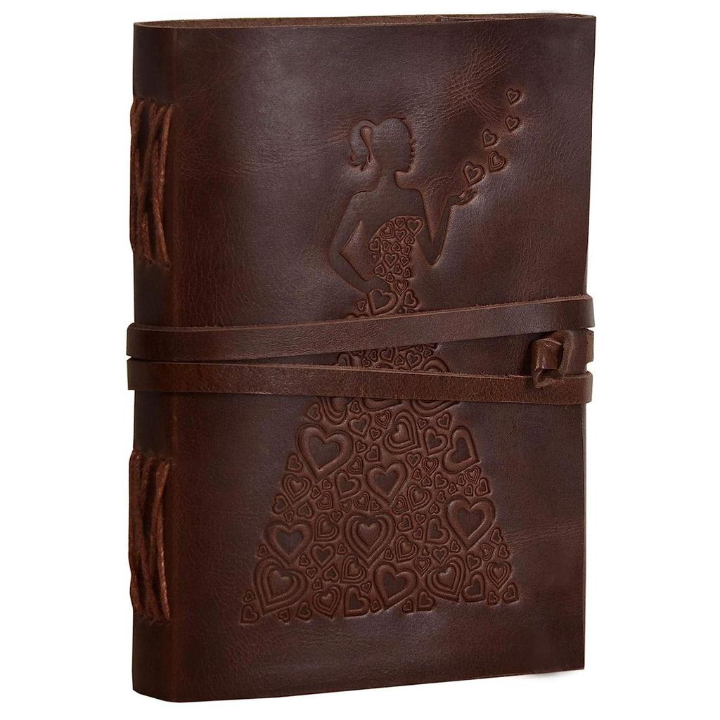 Leather Diary - Princess with Heart Embossed Diary Vintage Artist Sketchbook, Scrapbook, Drawing & Writing Diary