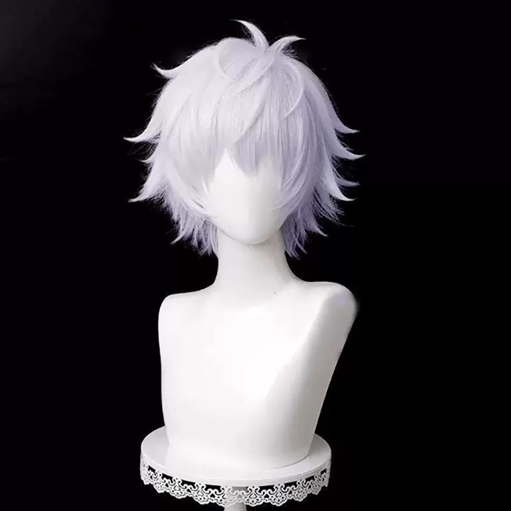 HAIRJOY Синтетические парики для косплея Jujutsu Kaisen Годжо Сатору Короткие кудрявые белые парики для косплея Розовая сетка
