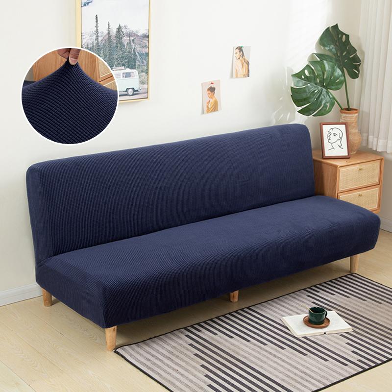 Polar Fleece Fabric Armless Sofa Bed Cover Solid Color Without Armrest Big Elastic Folding Furniture Home Decoration Bench Cover