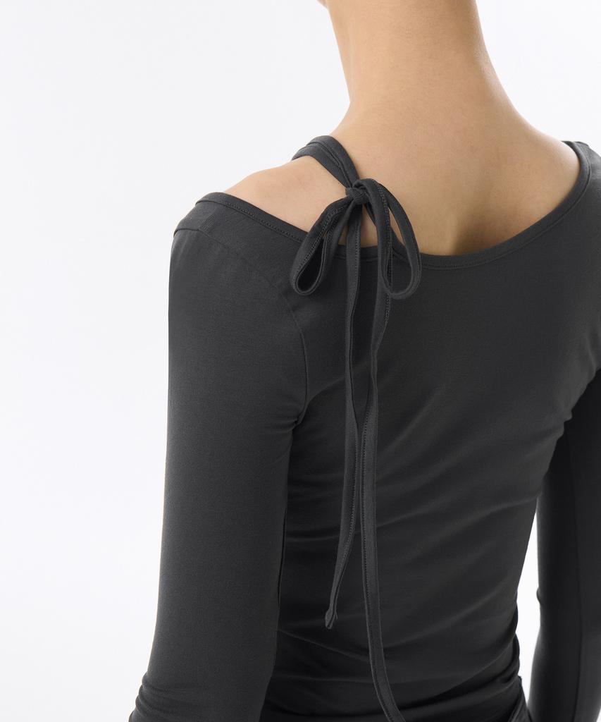 MUSINSA STANDARD WOMAN Женская футболка с длинным рукавом из тенсела, узкого кроя, с вырезами и завязками [Темно-серый]