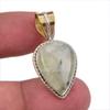 Natural Prehnite Gemstone 925 Solid Sterling Silver Two Tone Pendant 1.25" U6N16
