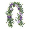 Искусственная гирлянда из цветов эвкалипта с розами, искусственная цветочная гирлянда из зелени, поддельная гирлянда из роз для свадебной вечеринки, центральный элемент, дорожка на стол, стена