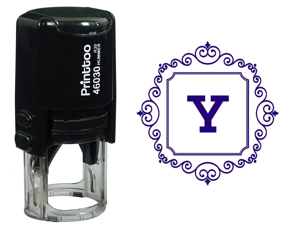 Printtoo Square Swirl Border Alphabet Y Monogram Initial Self Inking Rubber Stamp Office